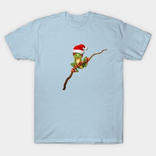 Baby Tree Frog Wearing a Santa Hat T-Shirt